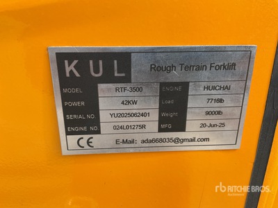 2025 KUL RTF-3500 3.5 ton 4x4 Rough Terrain Forklift (Unused)