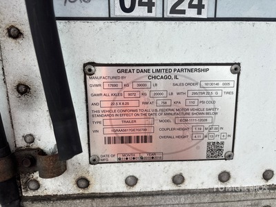 2016 Great Dane ECM-1111-12028 28 ft x 96 in S/A Refrigerated Trailer