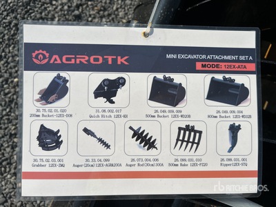 Quantity of (9) 2025 AGT 12EX-ATA Mini Excavator Attachments (Unused)