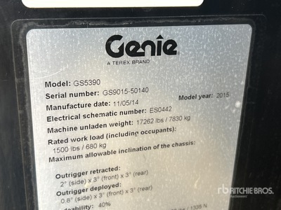 2015 Genie GS-5390RT 4x4 Dual Fuel Scissor Lift