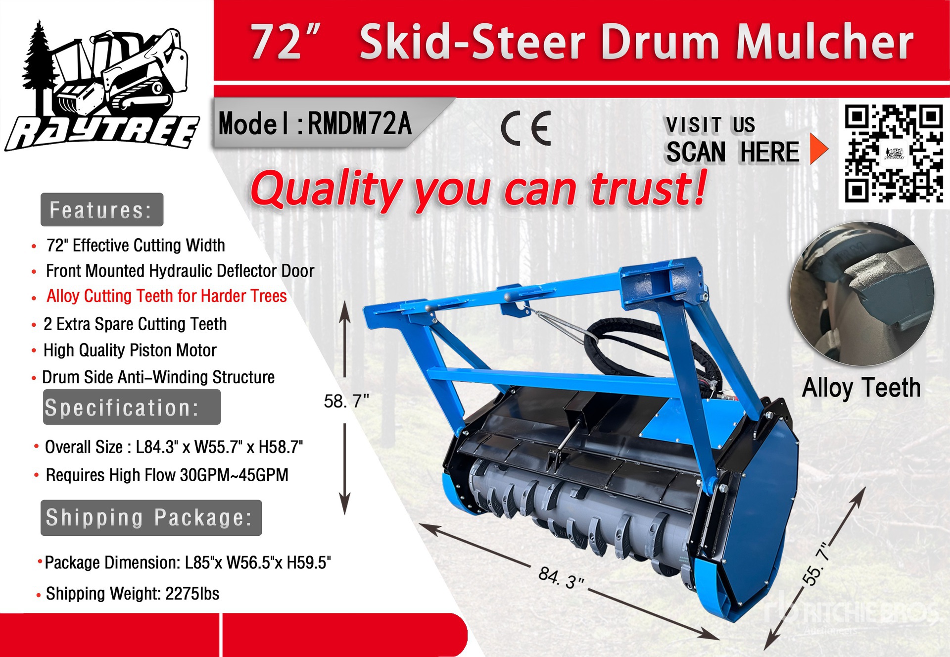 2025 Raytree RMDM72A 72 in Skid Steer Mulcher (Unused)