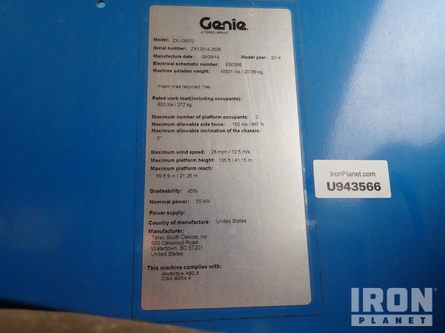 ELEVADOR ARTICULADO 2014 GENIE 4WD ZX13570