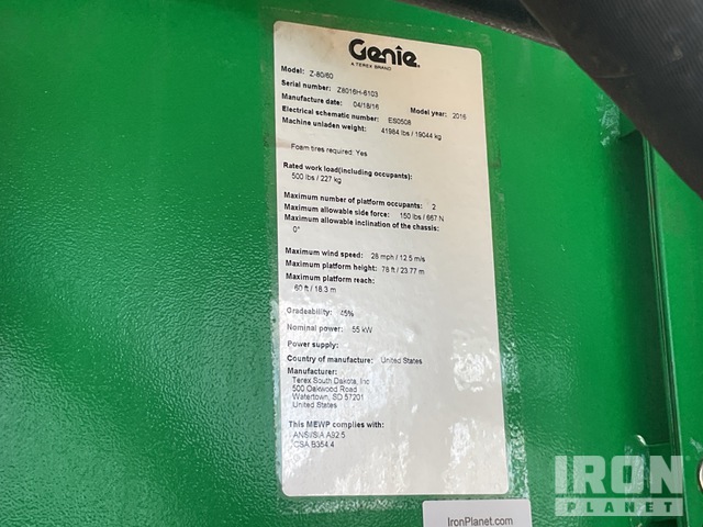 ELEVADOR ARTICULADO 2016 GENIE 4WD Z8060