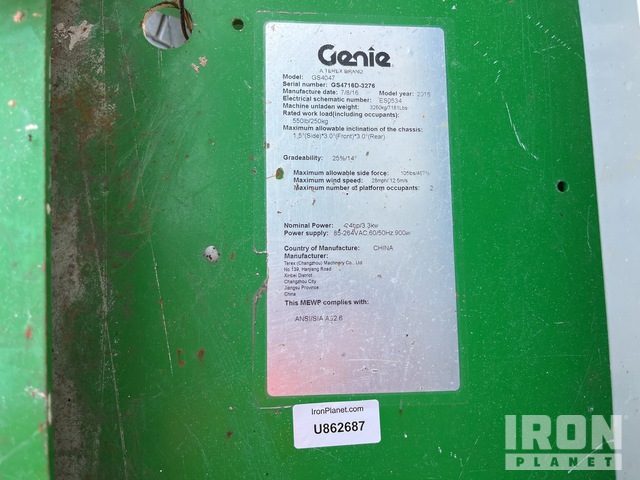 ELEVADOR TIJERA 2016 GENIE GS4047