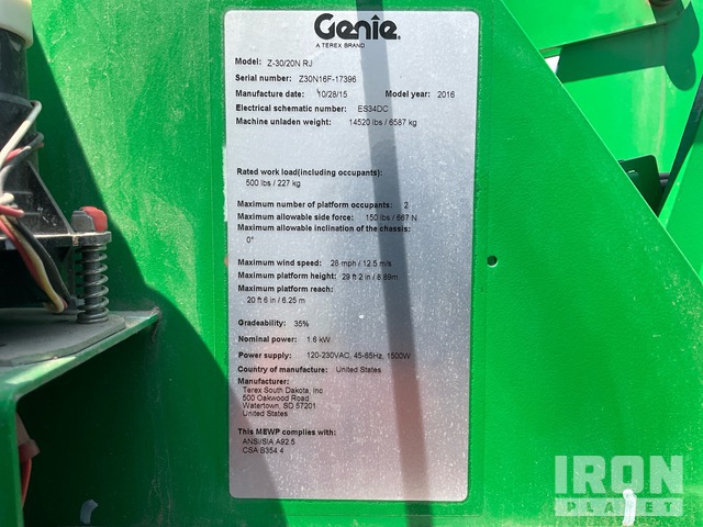 ELEVADOR ARTICULADO 2016 GENIE Z3020NRJ