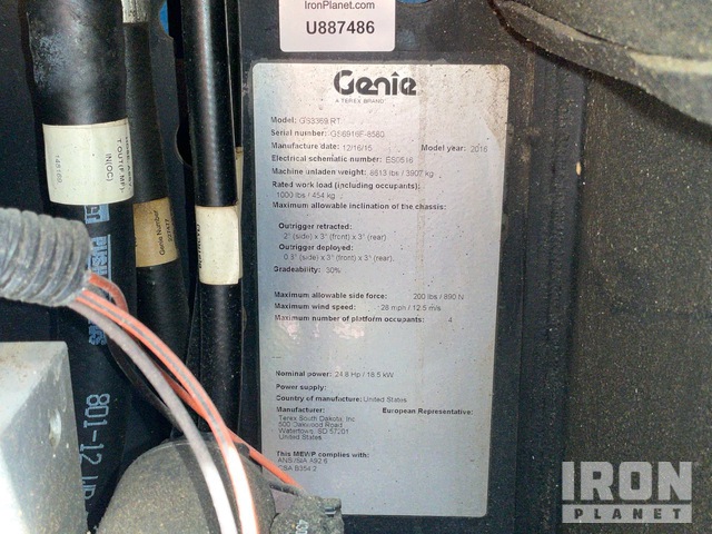 ELEVADOR TIJERA 2016 GENIE GS3369RT