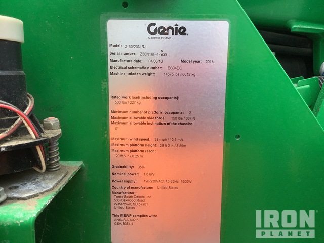 ELEVADOR ARTICULADO 2016 GENIE Z3020NRJ