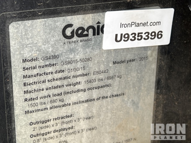 ELEVADOR TIJERA 2015 GENIE GS4390