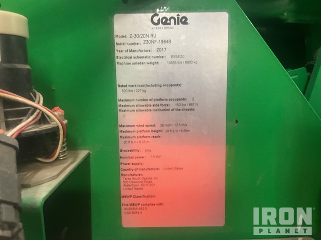 ELEVADOR ARTICULADO 2017 GENIE Z3020NRJ