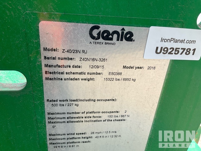 ELEVADOR ARTICULADO 2016 GENIE Z4023NRJ