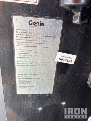 ELEVADOR TIJERA 2016 GENIE GS5390RT