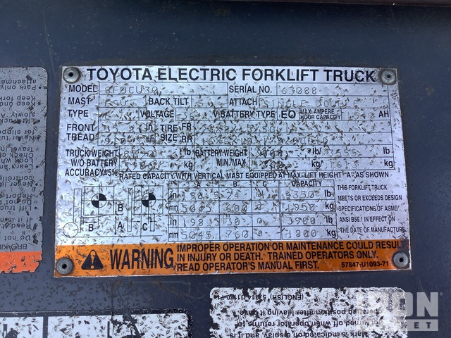 MONTACARGAS ELéCTRICO 2014 TOYOTA 5FBCU30