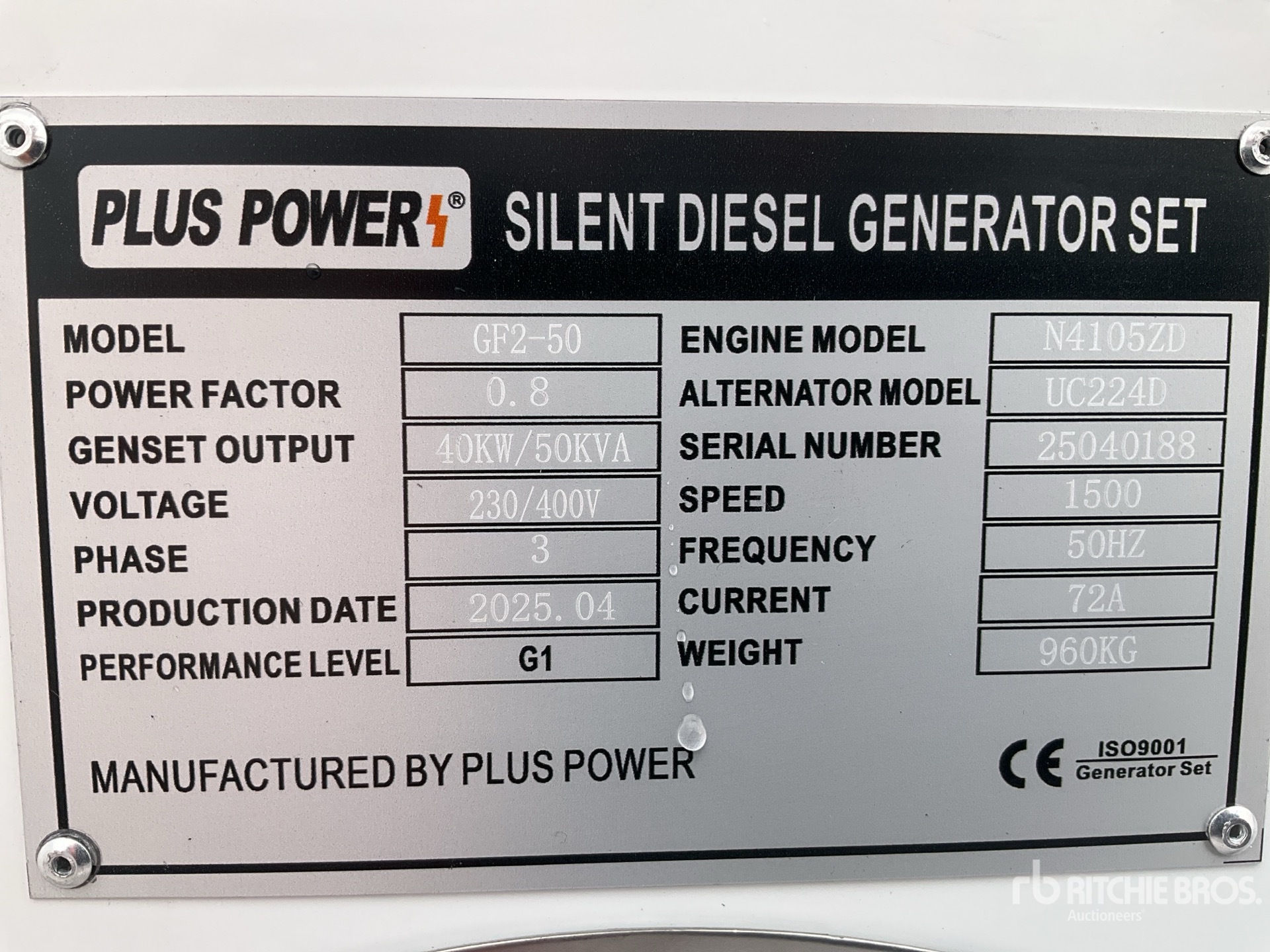 2025 Plus Power GF2-50 Generator set (Unused)