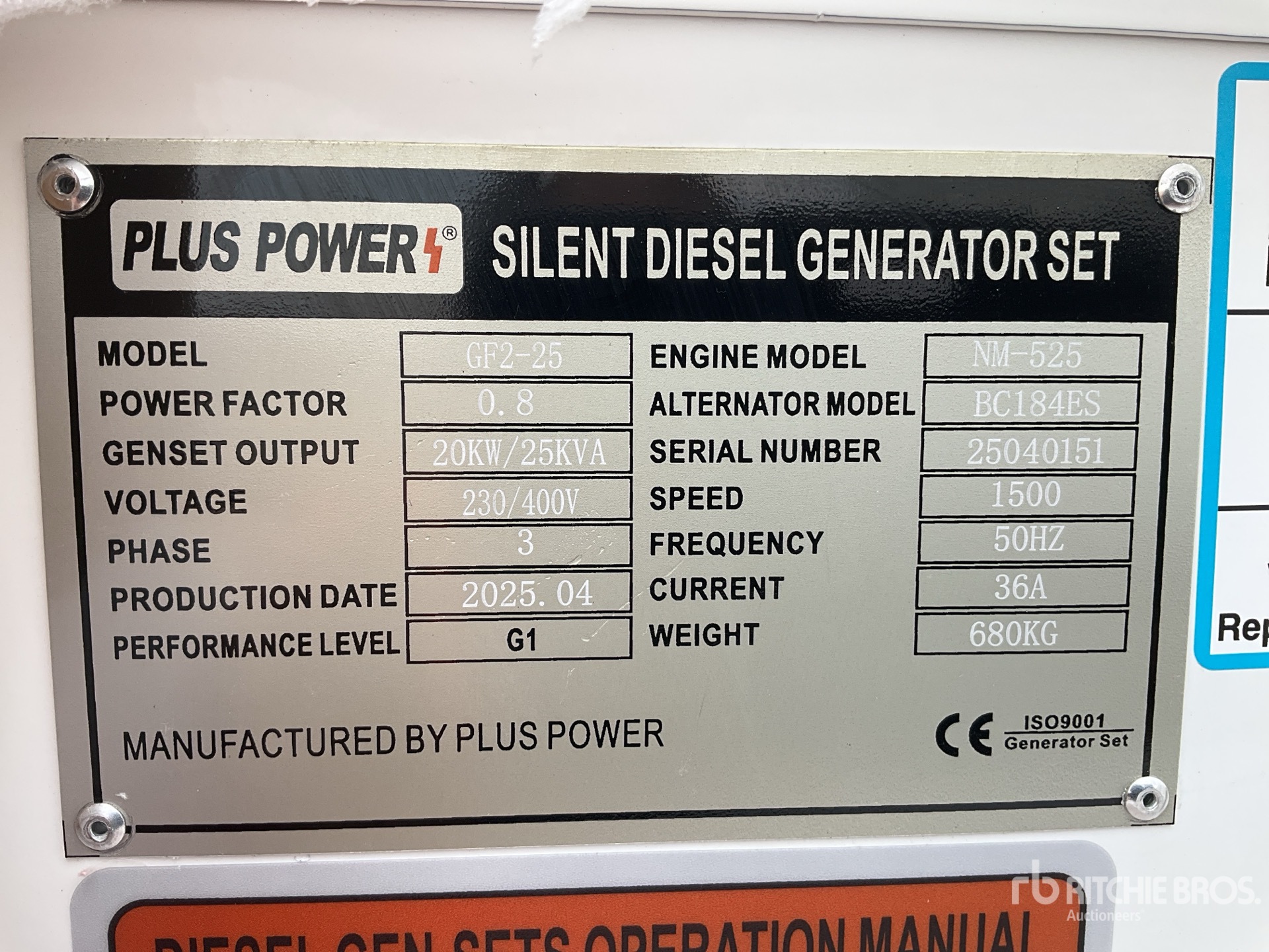 2025 Plus Power GF2-25 Generator set (Unused)