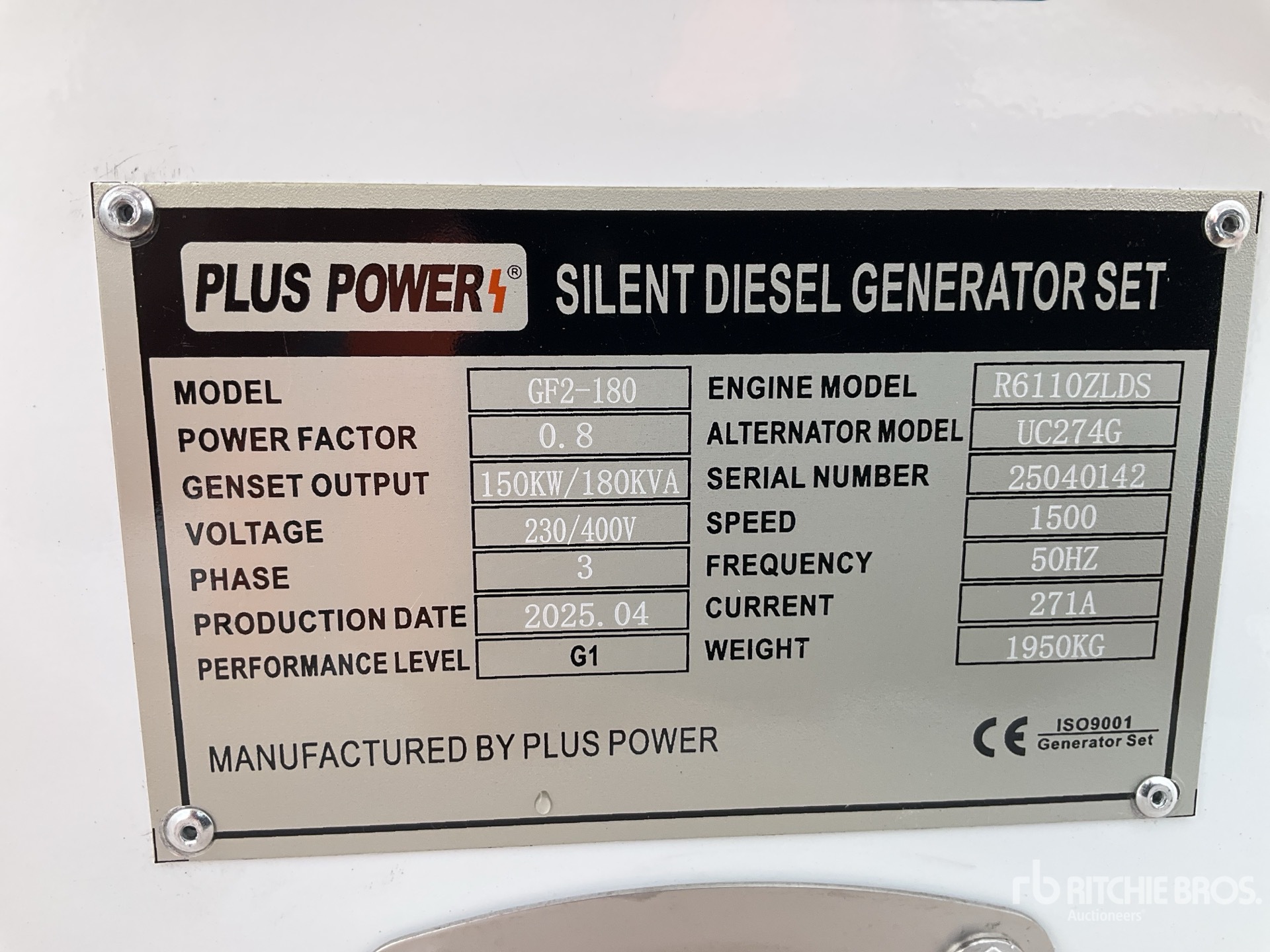 2025 Plus Power GF2-180 Generator set (Unused)