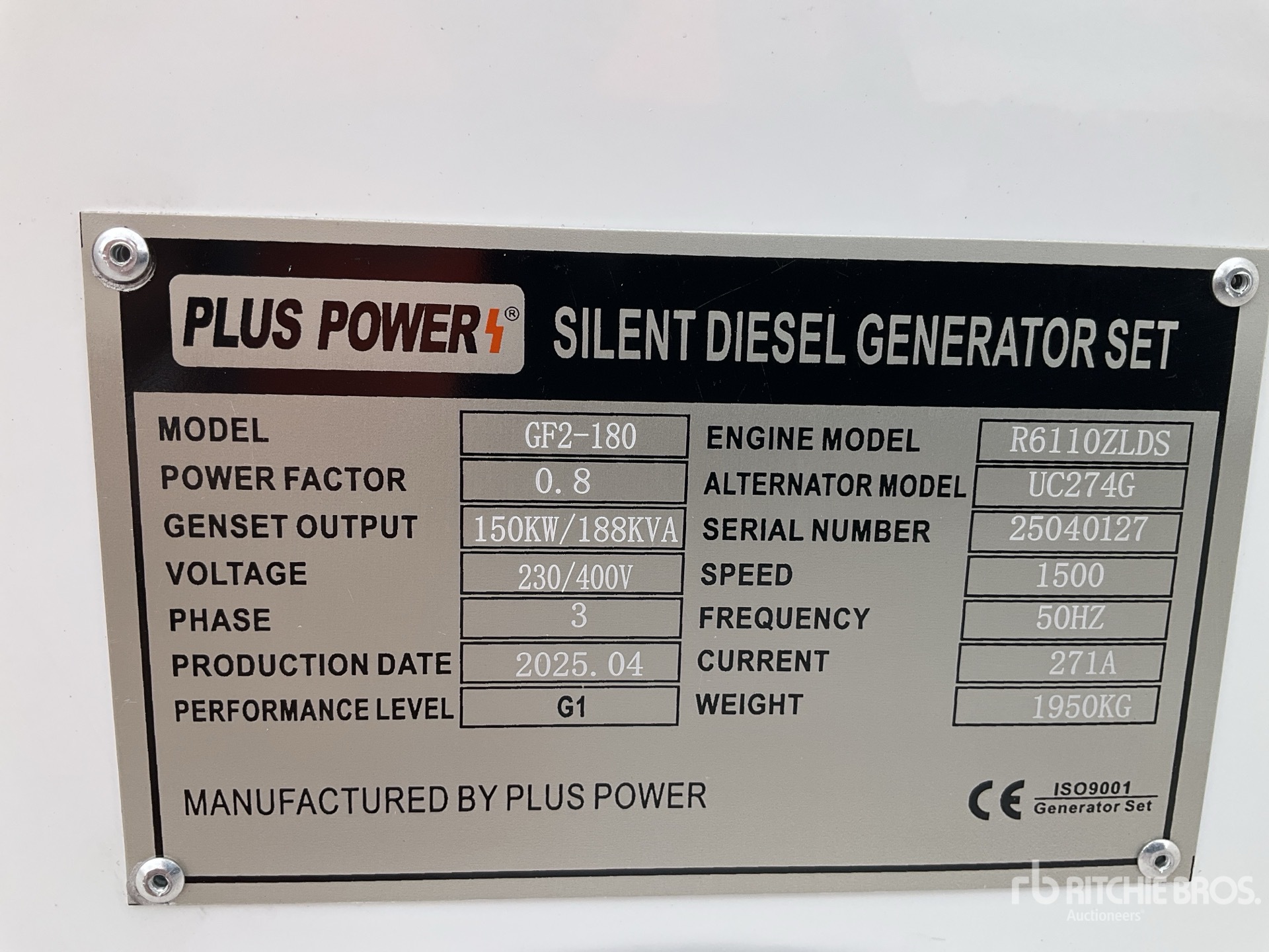 2025 Plus Power GF2-180 Generator set (Unused)