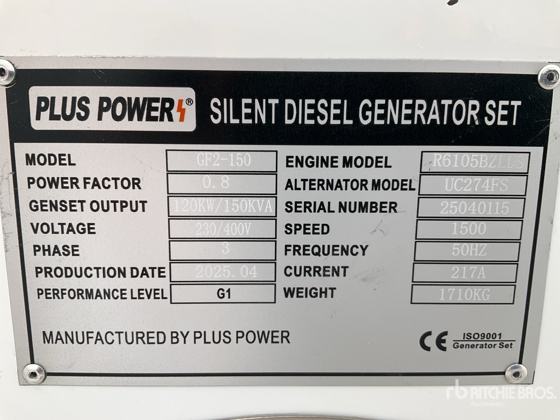 2025 Plus Power GF2-150 Generator set (Unused)