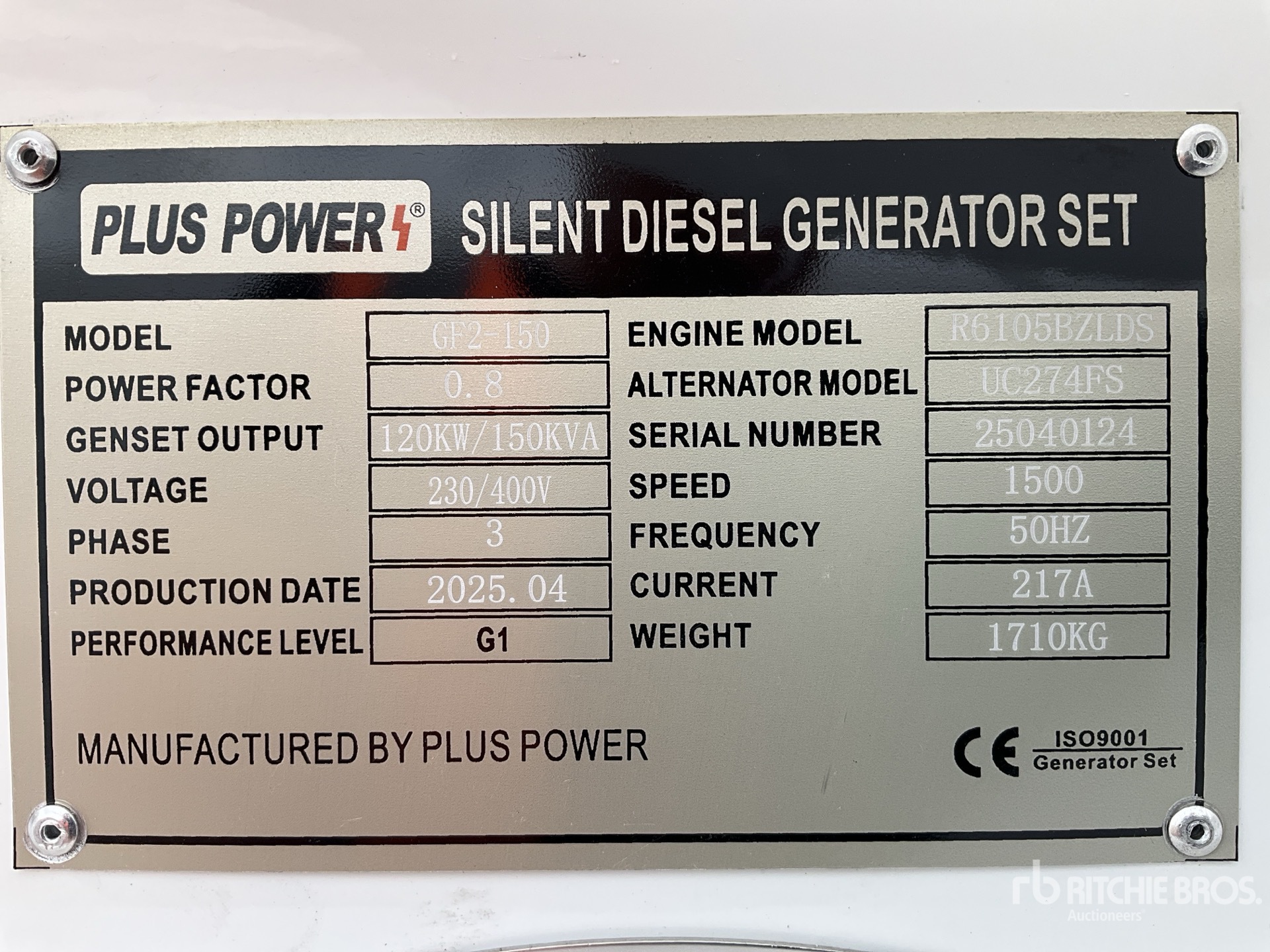 2025 Plus Power GF2-150 Generator set (Unused)