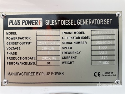 2025 Plus Power GF2-150 Generator set (Unused)