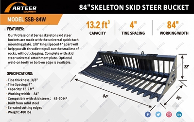 2025 ARTEER SSB-84W 84 in Skeleton Skid Steer Bucket (Unused)