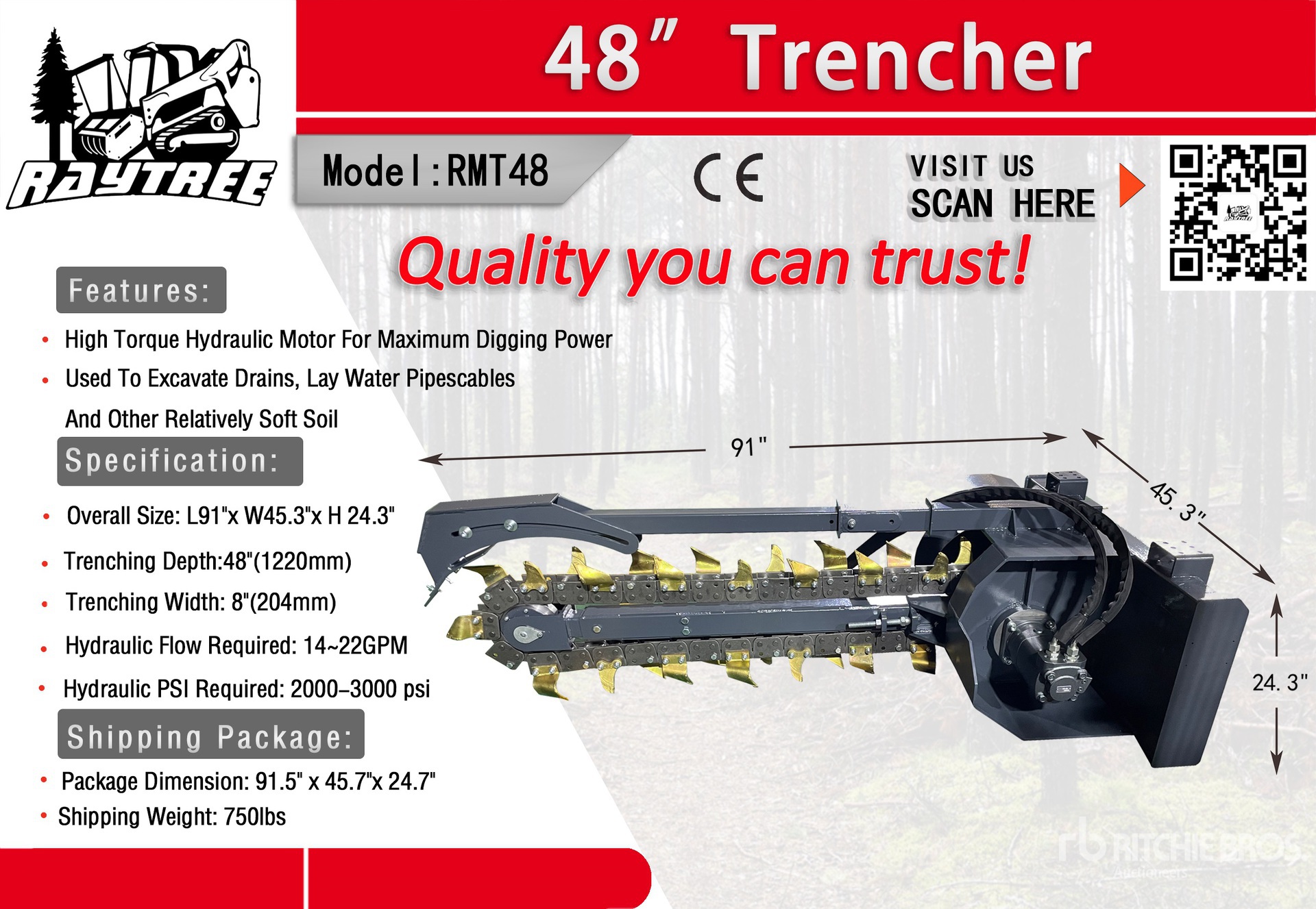 2025 Raytree RMT48 Skid Steer Trencher (Unused)