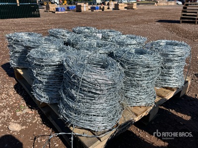 Quantity of (12) 2025 BYT BW04 Rolls of 656 ft Barbed Wire (Unused)