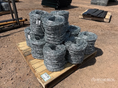 Quantity of (12) 2025 BYT BW04 Rolls of 656 ft 4 Barb Barbed Wire (Unused)