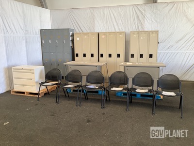 (4) Storage Lockers, (3) Filing Cabinets & (6) Metal Chairs