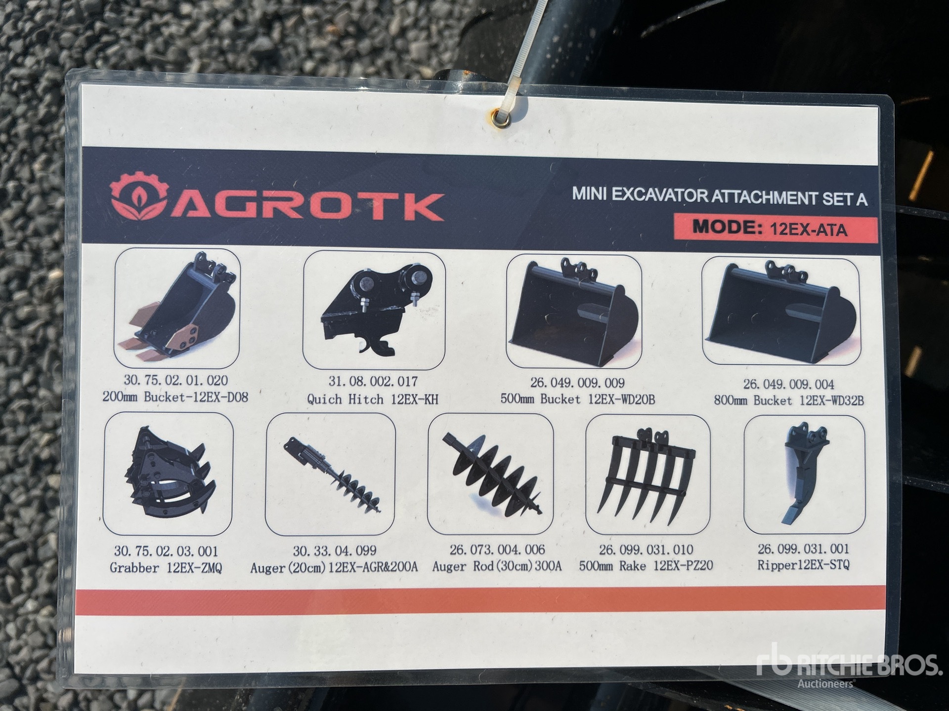 Quantity of (9) 2025 AGT 12EX-ATA Mini Excavator Attachments (Unused)