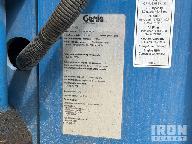 ELEVADOR ARTICULADO 2016 GENIE 4WD Z4525J