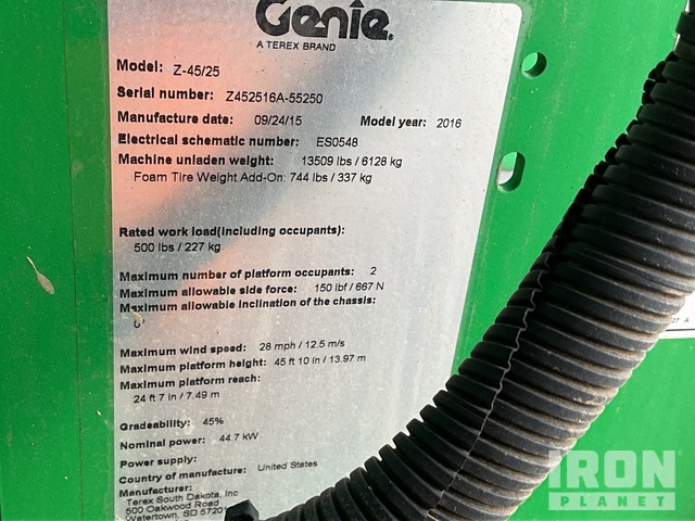 ELEVADOR ARTICULADO 2016 GENIE 4WD Z4525