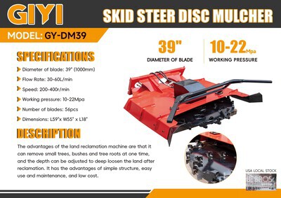 2025 GIYI GY-DM39 39 in Disc Skid Steer Mulcher (Unused)