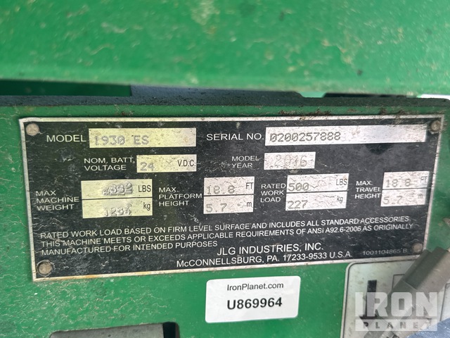 ELEVADOR TIJERA 2016 JLG 1930ES