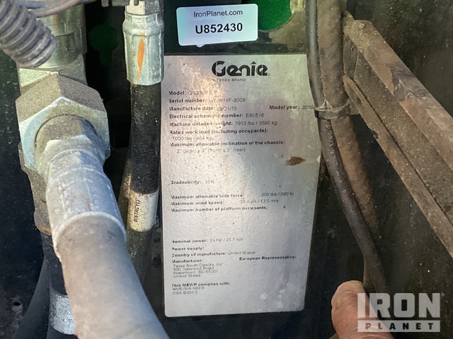 ELEVADOR TIJERA 2016 GENIE GS3369RT