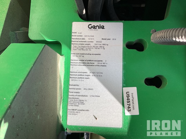 ELEVADOR TELESCóPICO 2016 GENIE 4WD S45