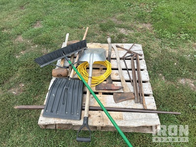 Quantity of Hand Tools, Shovel, Floor Brush, Axe, Extension Wire & Sledge Hammer