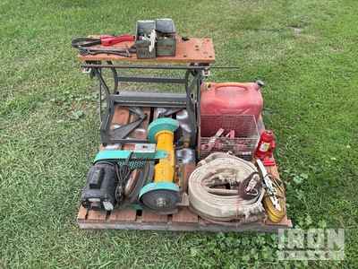 Bench Grinder, Jerry Can, Black and Decker Saw Table, Tow Rope, Bottle Jack, Ratchet