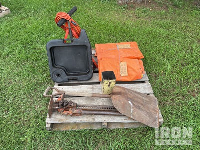 5 1/2 ft x 7 1/2 ft Tarp, 9 ft x 16 ft Tarp, Shovel, Jack-all, Oil Pan, Extension Cord, Stand