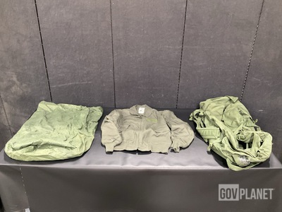 (1) Flyer's Jacket, (28) Duffel Bags, (77) Clothing Bags & Assorted Items