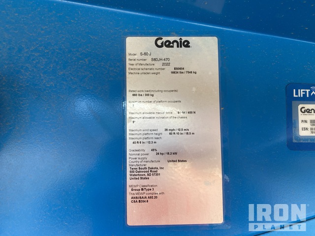 ELEVADOR ARTICULADO 2022 GENIE 4WD S60J