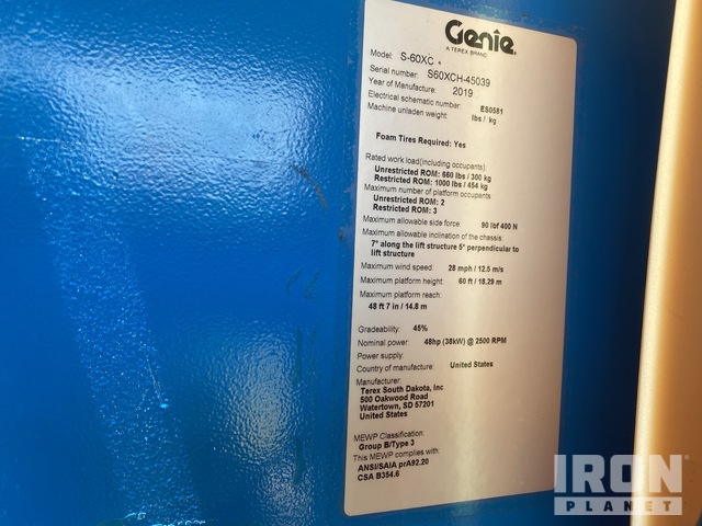 ELEVADOR TELESCóPICO 2019 GENIE 4WD S60XC