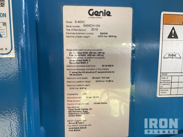 ELEVADOR TELESCóPICO 2019 GENIE 4WD S40XC