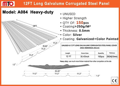 Quantity of (150) 2025 AllMetal A084 35 in x 12 ft Galvalume Corrugated Steel Sheets (Unused)