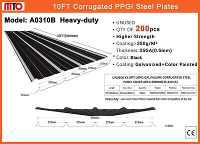 Quantity of (200) 2025 AllMetal A0310B 35 in x 10 ft Corrugated PPGI Steel Sheets (Unused)