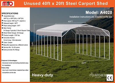 2025 AllMetal A4020 20 ft x 40 ft Carport (Unused)