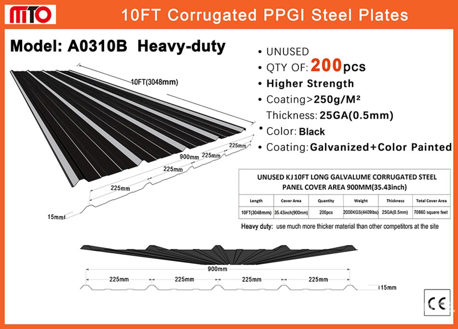 Quantity of (200) 2025 AllMetal A0310B 35 in x 10 ft Corrugated PPGI Steel Sheets Materiale edile (Unused)