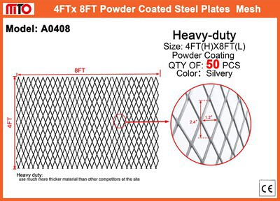 Quantity of (50) 2025 AllMetal A0408 4 ft x 8 ft Powder Coated Mesh Steel Plates (Unused)