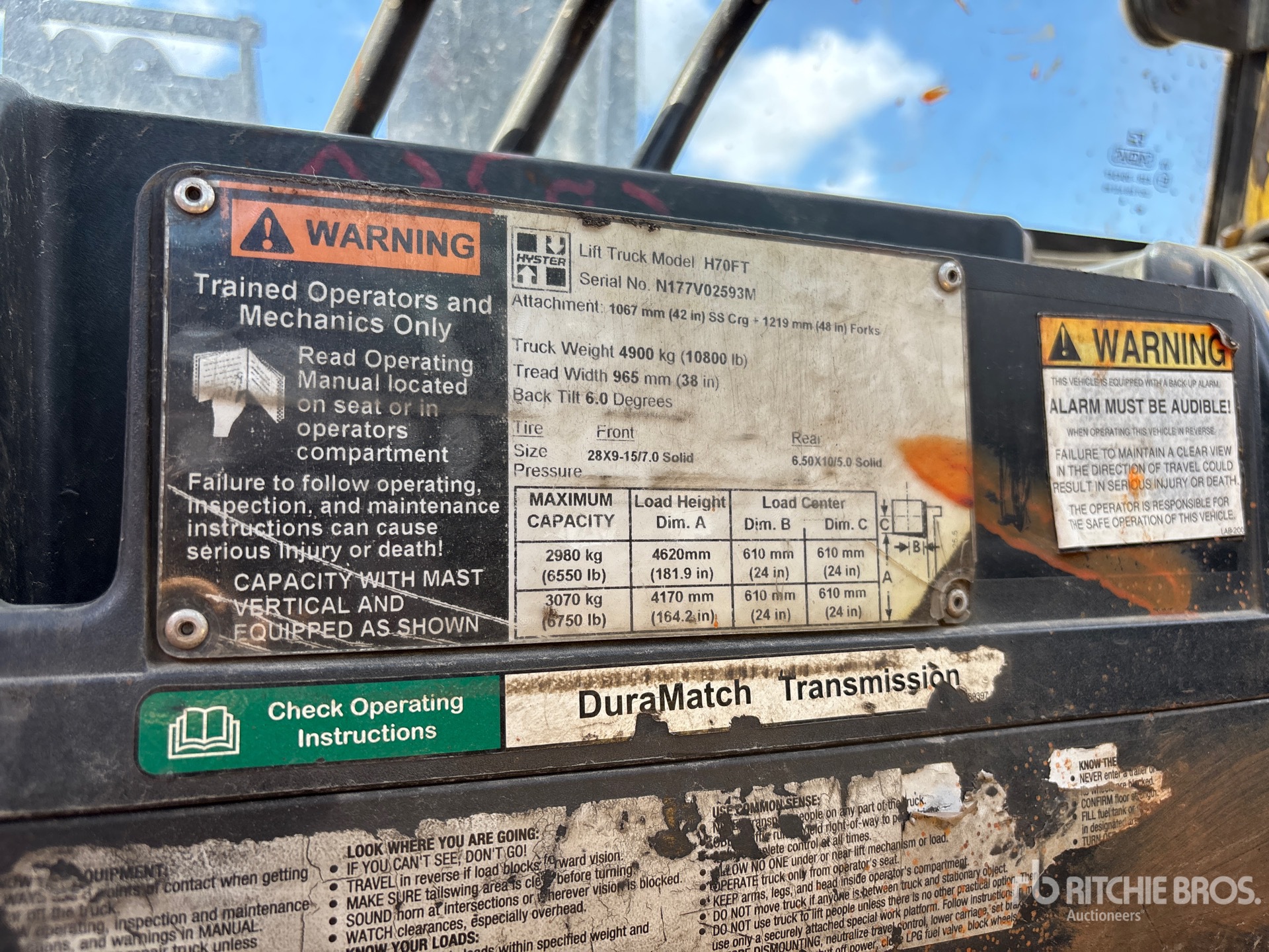 2014 Hyster H70FT 6550 lb Pneumatic Tire Forklift