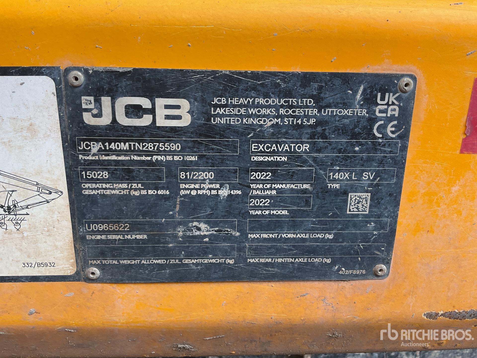 2022 JCB 140XLCSV Tracked Excavator