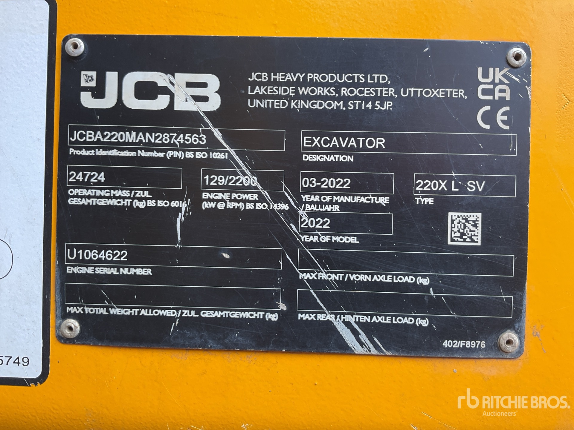 2022 JCB 220X LC MONO SV Pelle Hydraulique sur Chenilles